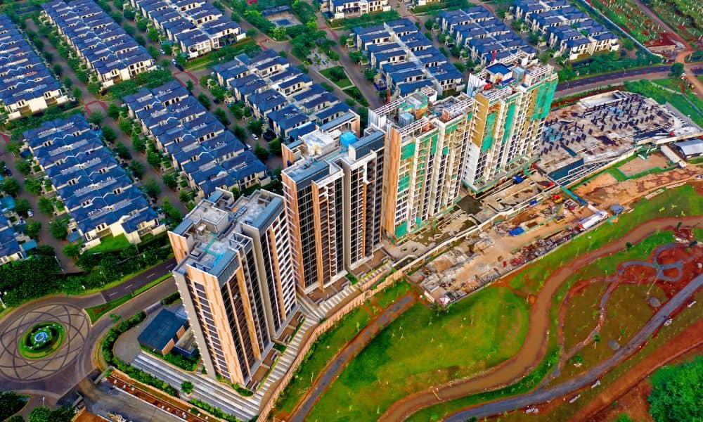 High-rise residential development under construction showing how stormwater design becomes more complex in dense urban sites