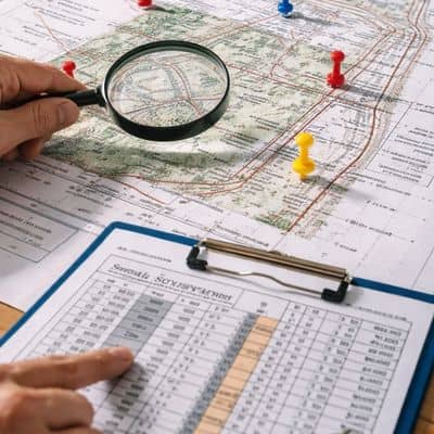 Site plan showing mapped elevations and soil boring locations used during a due diligence survey