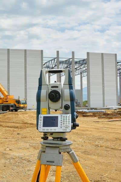 Total station construction site precision measurement - ALTA SURVEY North Carolina Total station measuring control points at a commercial construction site to support accurate survey mapping and project layout