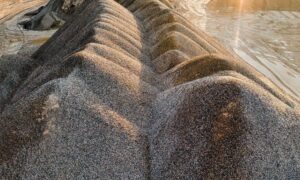 Aerial view of gravel piles captured for an unmanned aerial system survey