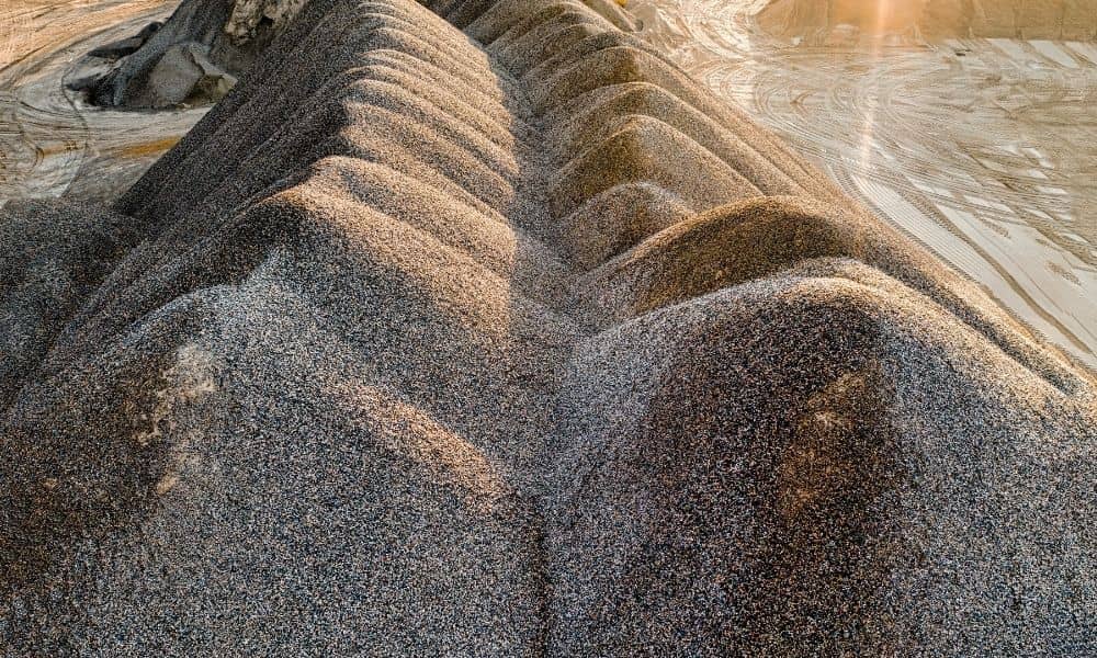 Aerial view of gravel piles captured for an unmanned aerial system survey